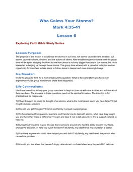 Who Calms Your Storms? Mark 4:35-41 Lesson 6