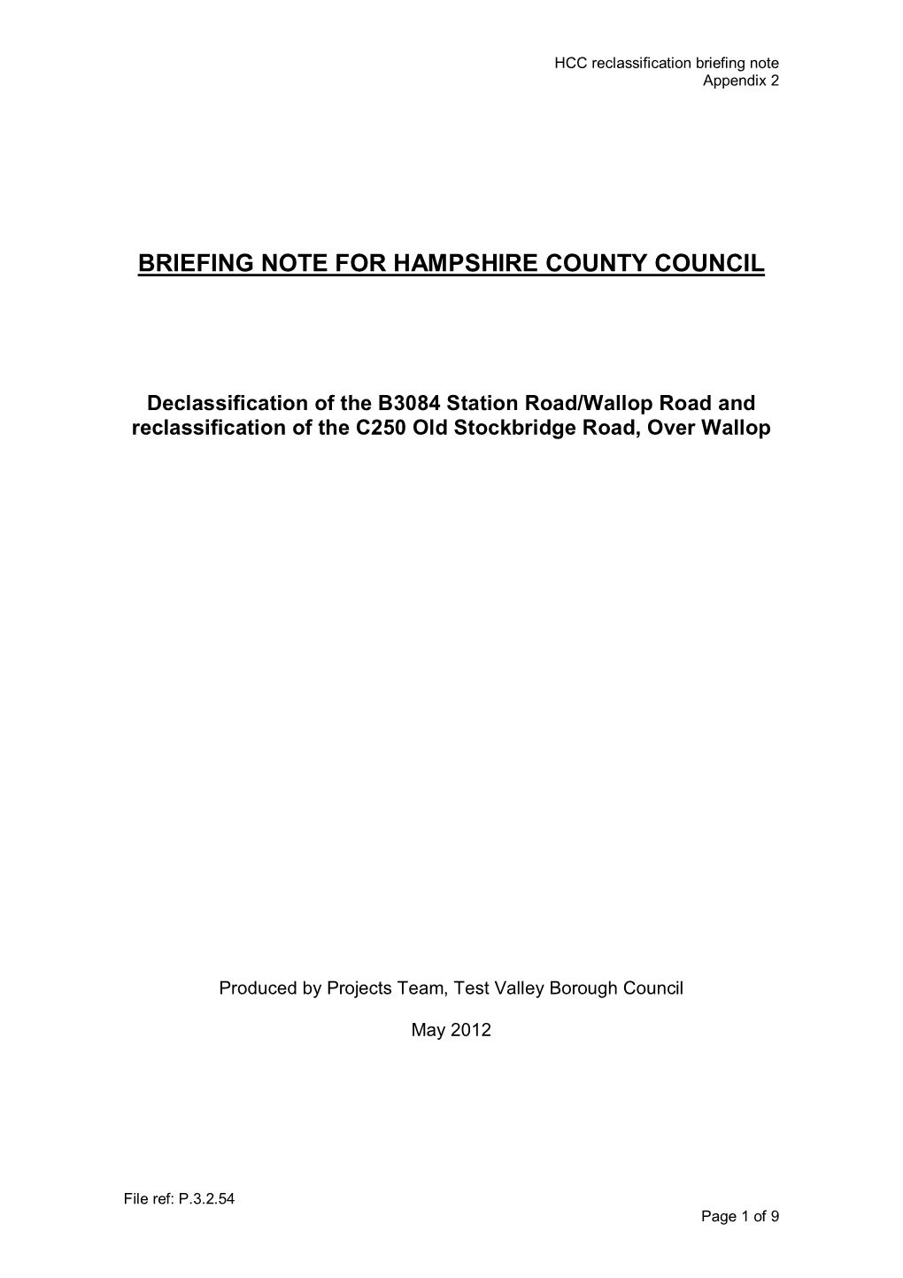 Briefing Note for Hampshire County Council