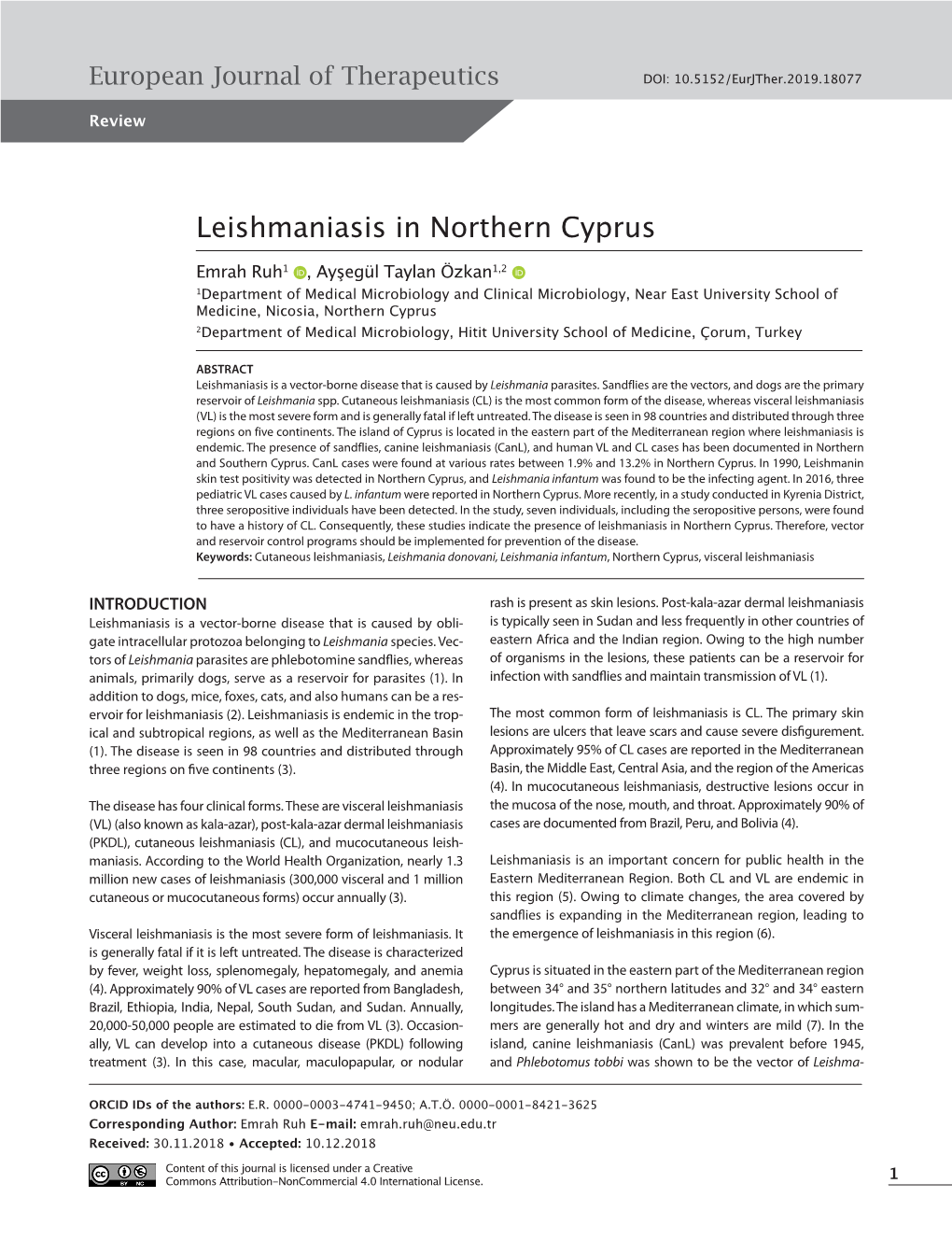 Leishmaniasis in Northern Cyprus