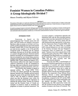 Feminist Women in Canadian Politics: a Group Ideologically Divided ? Manon Tremblay and Rejean Pelletier