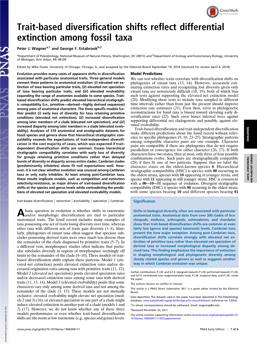 Trait-Based Diversification Shifts Reflect Differential Extinction Among Fossil Taxa