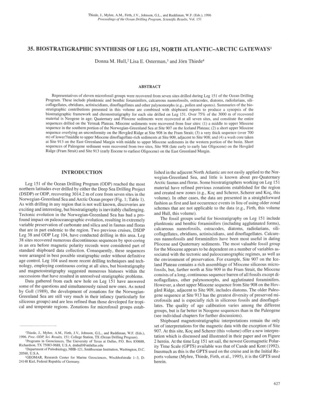 35. Biostratigraphic Synthesis of Leg 151, North Atlantic-Arctic Gateways1