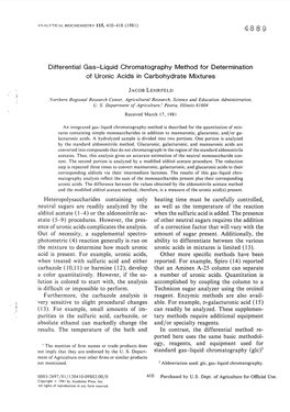 Differential Gas-Liquid Chromatography Method for Determination of Uronic Acids in Carbohydrate Mixtures