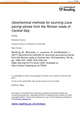 Geochemical Methods for Sourcing Lava Paving Stones from the Roman Roads of Central Italy