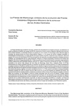 La Franja De Maricunga: Síntesis De La Evolución Del Frente Volcánico Oligoceno-Mioceno De La Zona Sur De Los Andes Centrales