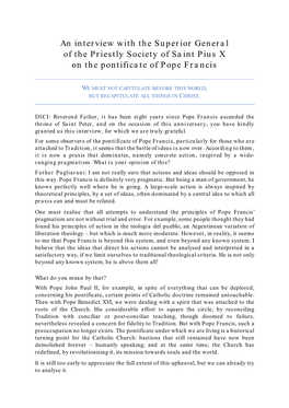 An Interview with the Superior General of the Priestly Society of Saint Pius X on the Pontificate of Pope Francis