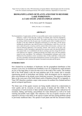 Biomanipulation of Plants and Fish to Restore Lake Parkinson: a Case Study and Its Implications