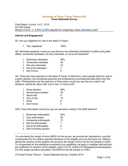 UT-Austin/Texas Tribune – Texas Statewide Survey, October 2019 Page 1 of 22 Retrospective Assessments Q6