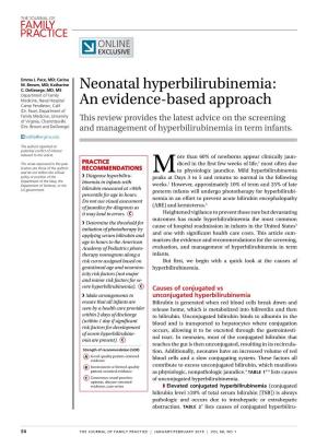 Neonatal Hyperbilirubinemia: Department of Family Medicine, Naval Hospital Camp Pendleton, Calif an Evidence-Based Approach (Dr
