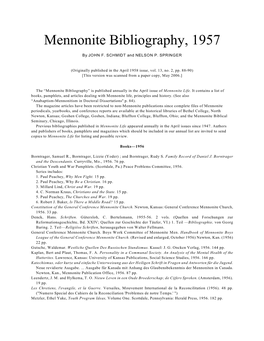 Mennonite Bibliography, 1957