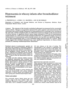 Hypoxaemia in Wheezy Infants After Bronchodilator Treatment