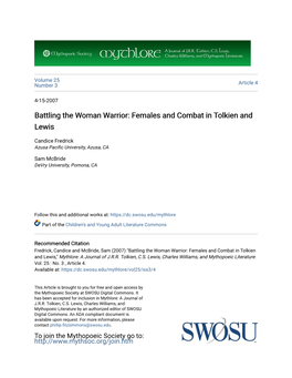 Battling the Woman Warrior: Females and Combat in Tolkien and Lewis