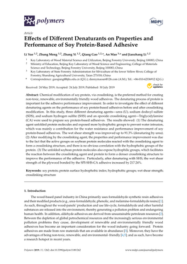 Effects of Different Denaturants on Properties and Performance of Soy Protein-Based Adhesive