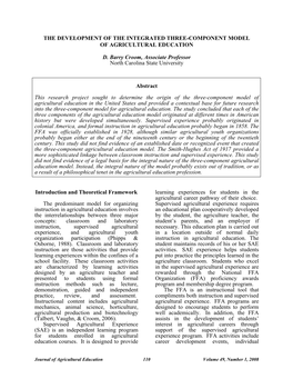 The Development of the Integrated Three-Component Model of Agricultural Education