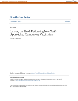 Leaving the Herd: Rethinking New York's Approach to Compulsory Vaccination Natalia A
