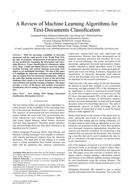 A Review of Machine Learning Algorithms for Text-Documents Classification