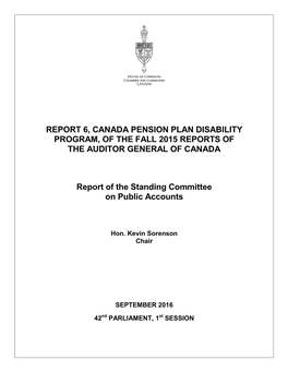 Report 6, Canada Pension Plan Disability Program, of the Fall 2015 Reports of the Auditor General of Canada