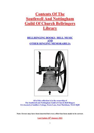 Contents of the Southwell and Nottingham Guild of Church Bellringers Library