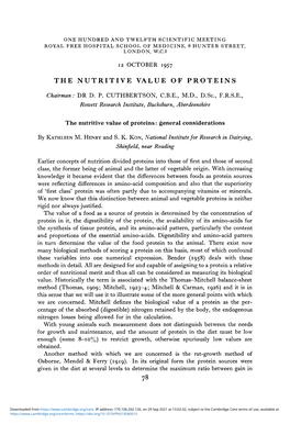 The Nutritive Value of Proteins: General Considerations