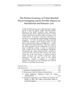 The Political Economy of Cuban Baseball Player Smuggling and Its Possible Impacts on International and Domestic Law