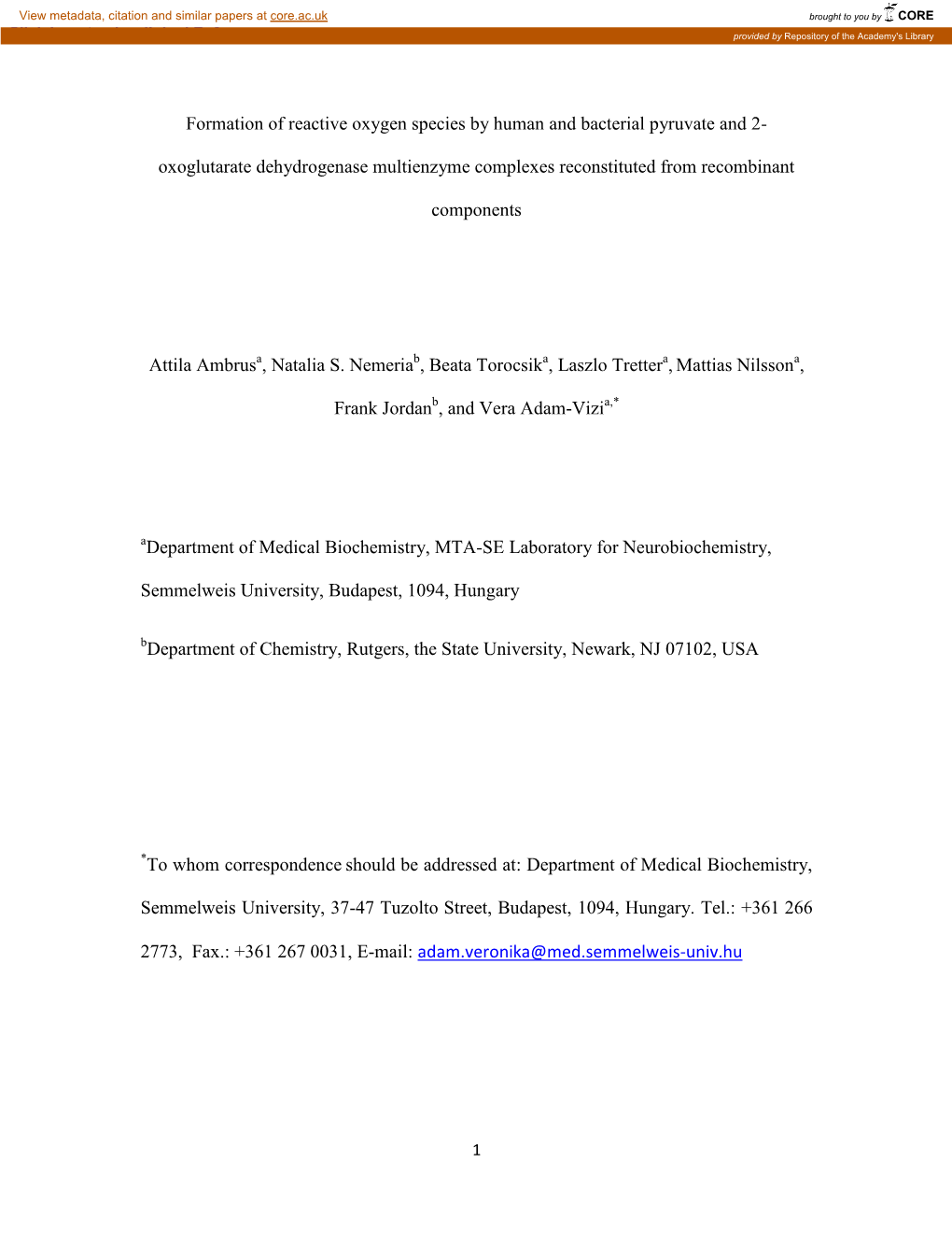 Oxoglutarate Dehydrogenase Multienzyme Complexes Reconstituted from Recombinant