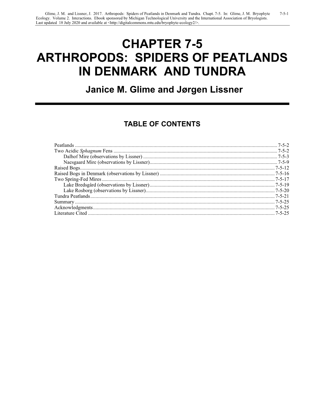 Arthropods: Spiders of Peatlands in Denmark and Tundra