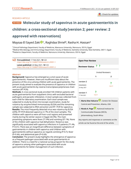 Molecular Study of Sapovirus in Acute Gastroenteritis in Children: a Cross-Sectional Study [Version 2; Peer Review: 2 Approved with Reservations]