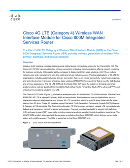 Cisco 4G LTE (Category 4) Wireless WAN Interface Module for Cisco 800M Integrated Services Router Data Sheet