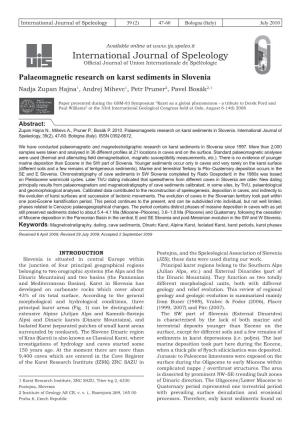 Palaeomagnetic Research on Karst Sediments in Slovenia Nadja Zupan Hajna1, Andrej Mihevc1, Petr Pruner2, Pavel Bosák2,1