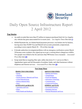 Department of Homeland Security Daily Open Source Infrastructure