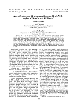 A New Centaurium (Gentianaceae) from the Death Valley Region of Nevada and California