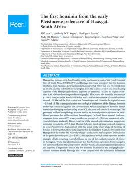 The First Hominin from the Early Pleistocene Paleocave of Haasgat, South Africa