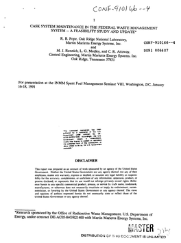 1 Cask System Maintenance in the Federal Waste Management System - a Feasibility Study and Update*