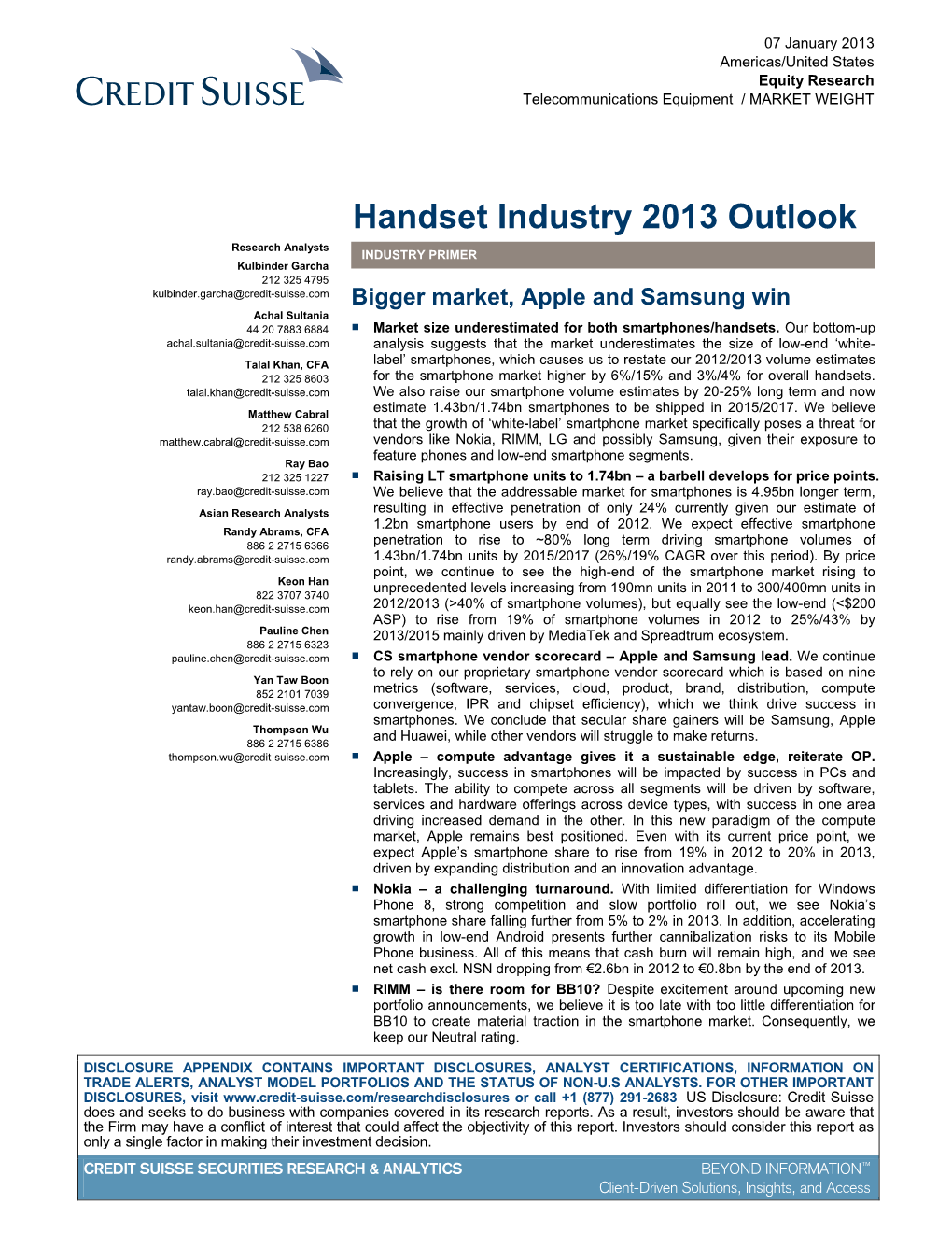 Handset Industry 2013 Outlook