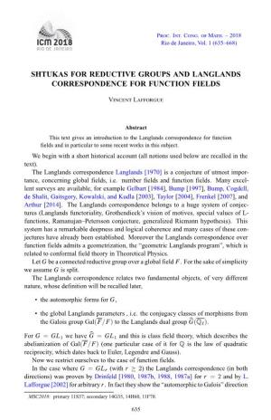 Shtukas for Reductive Groups and Langlands Correspondence for Function Fields
