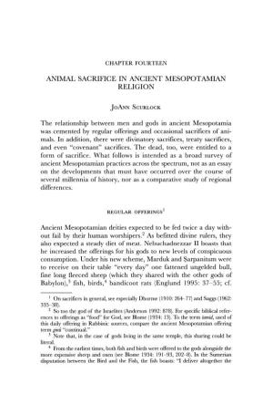 ANIMAL SACRIFICE in ANCIENT MESOPOTAMIAN RELIGION The