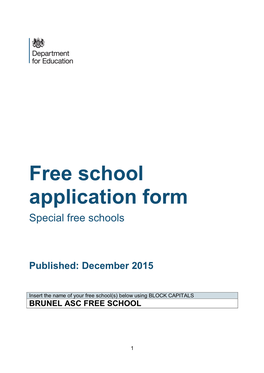Free School Application Form Special Free Schools