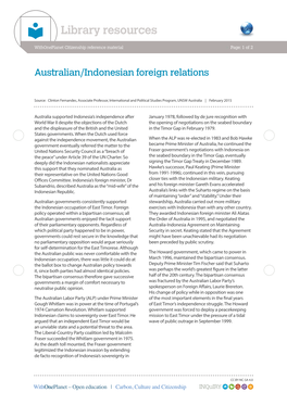 Australian/Indonesian Foreign Relations