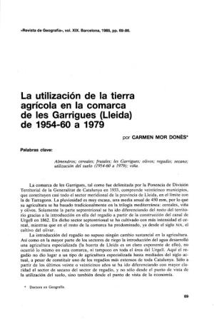 La Utilización De La Tierra Agrícola En La Comarca De Les Garrigues (Lleida) De 1954-60 a 1979