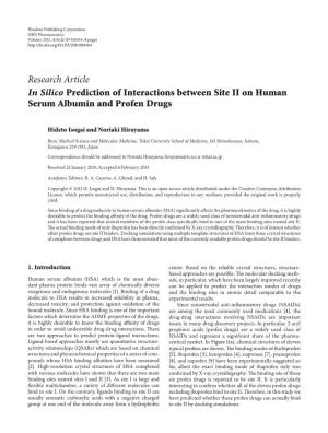 In Silico Prediction of Interactions Between Site II on Human Serum Albumin and Profen Drugs