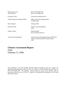 Clusters Assessment Report Final February 13, 2006