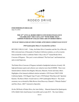 Post-Event Rodeo Drive Concours D'elegance Release
