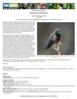 FIELD GUIDES BIRDING TOURS: Bolivia's Avian Riches 2013