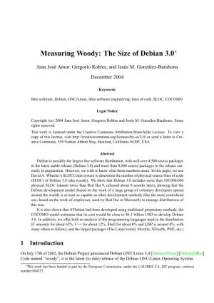 Measuring Woody: the Size of Debian 3.0∗