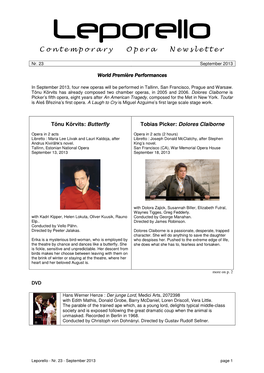 Contemporary Opera Newsletter