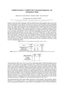 Labial-Coronal Vs. Labial-Velar Consonant Sequences: an Articulatory Study