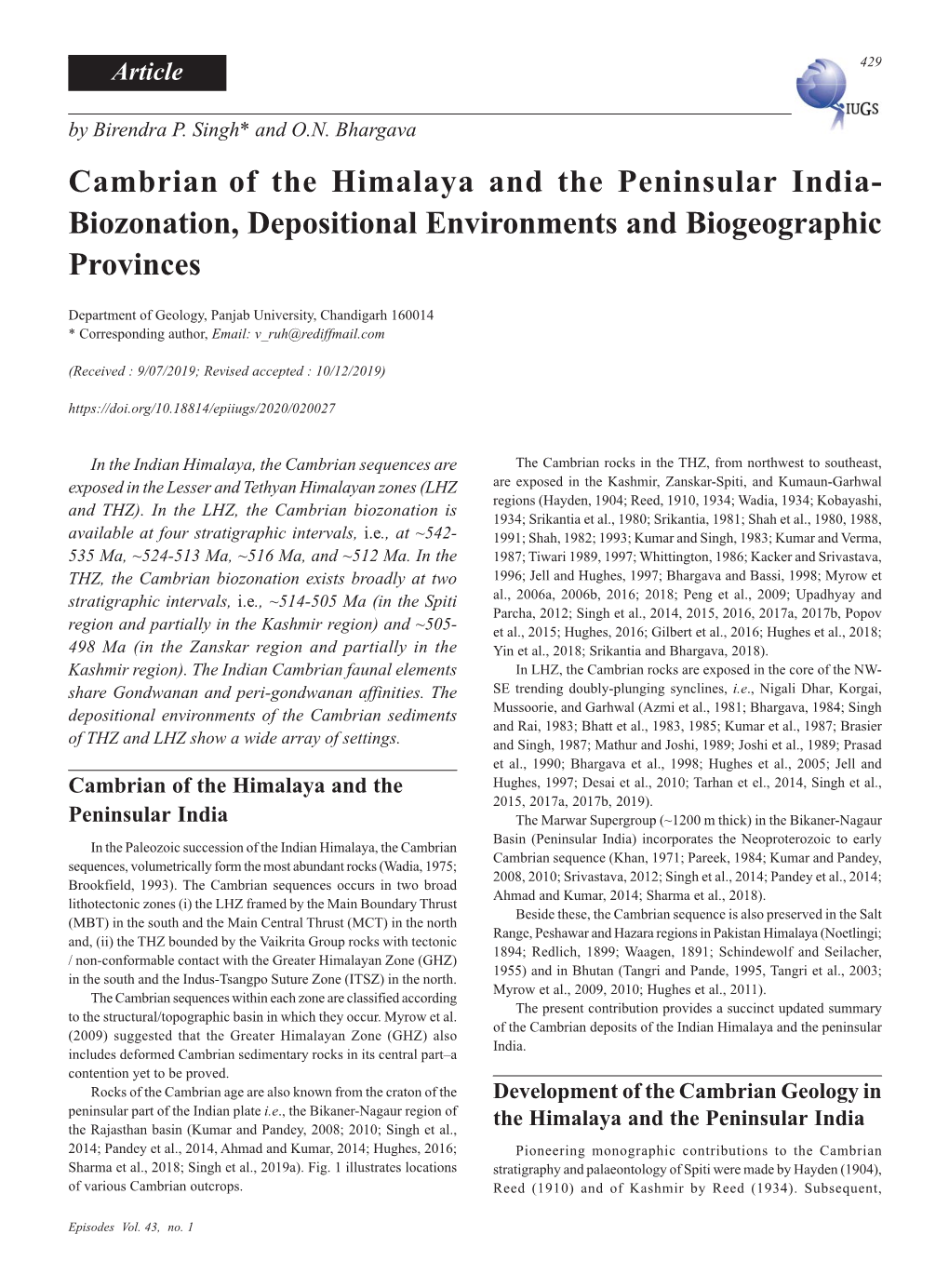 Cambrian of the Himalaya and the Peninsular India- Biozonation, Depositional Environments and Biogeographic Provinces