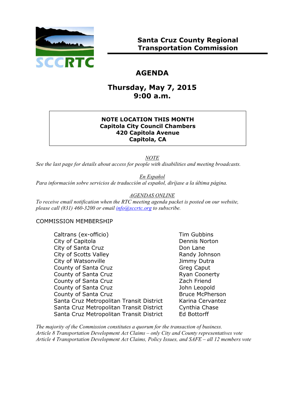 RTC Agenda May 7, 2015