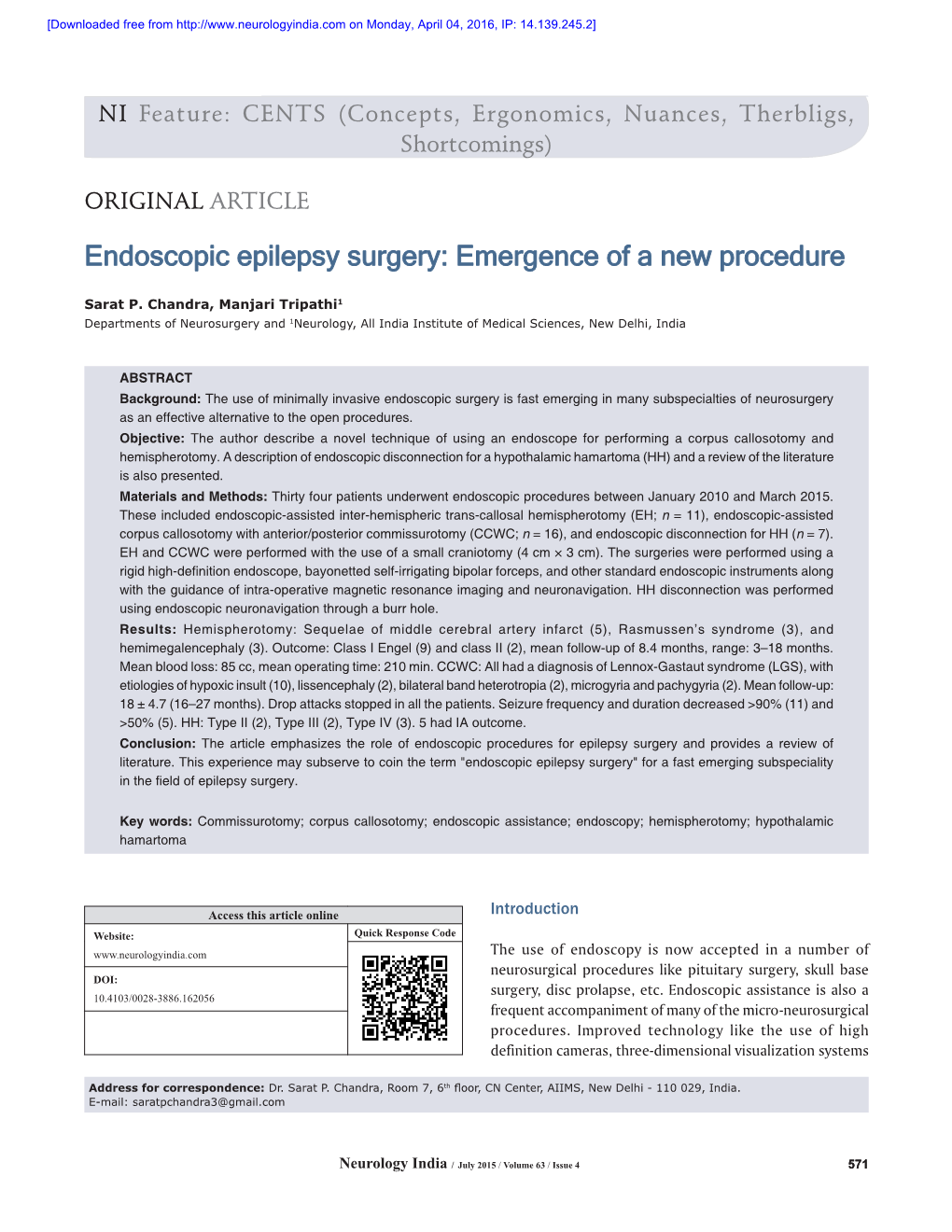 Endoscopic Epilepsy Surgery: Emergence of a New Procedure