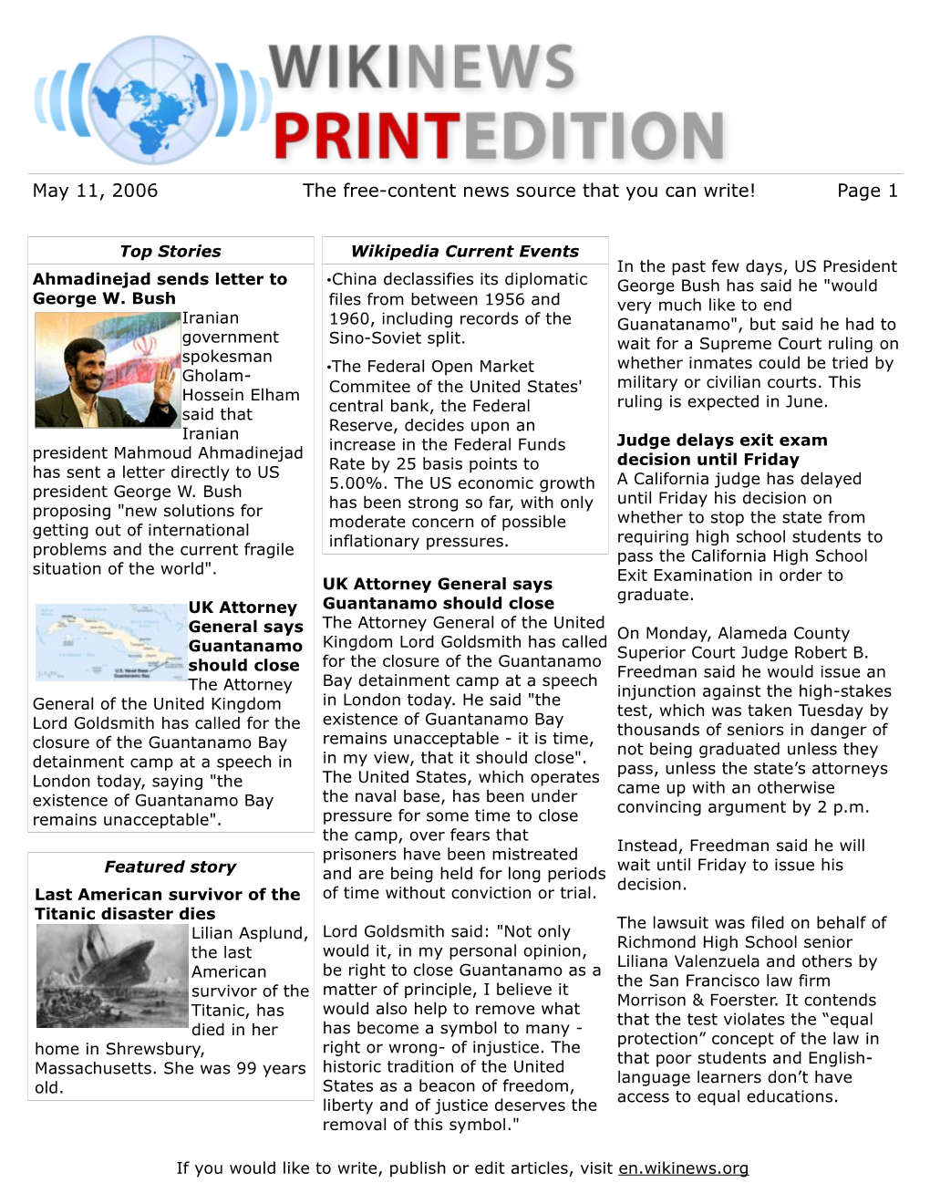 May 11, 2006 the Free-Content News Source That You Can Write! Page 1